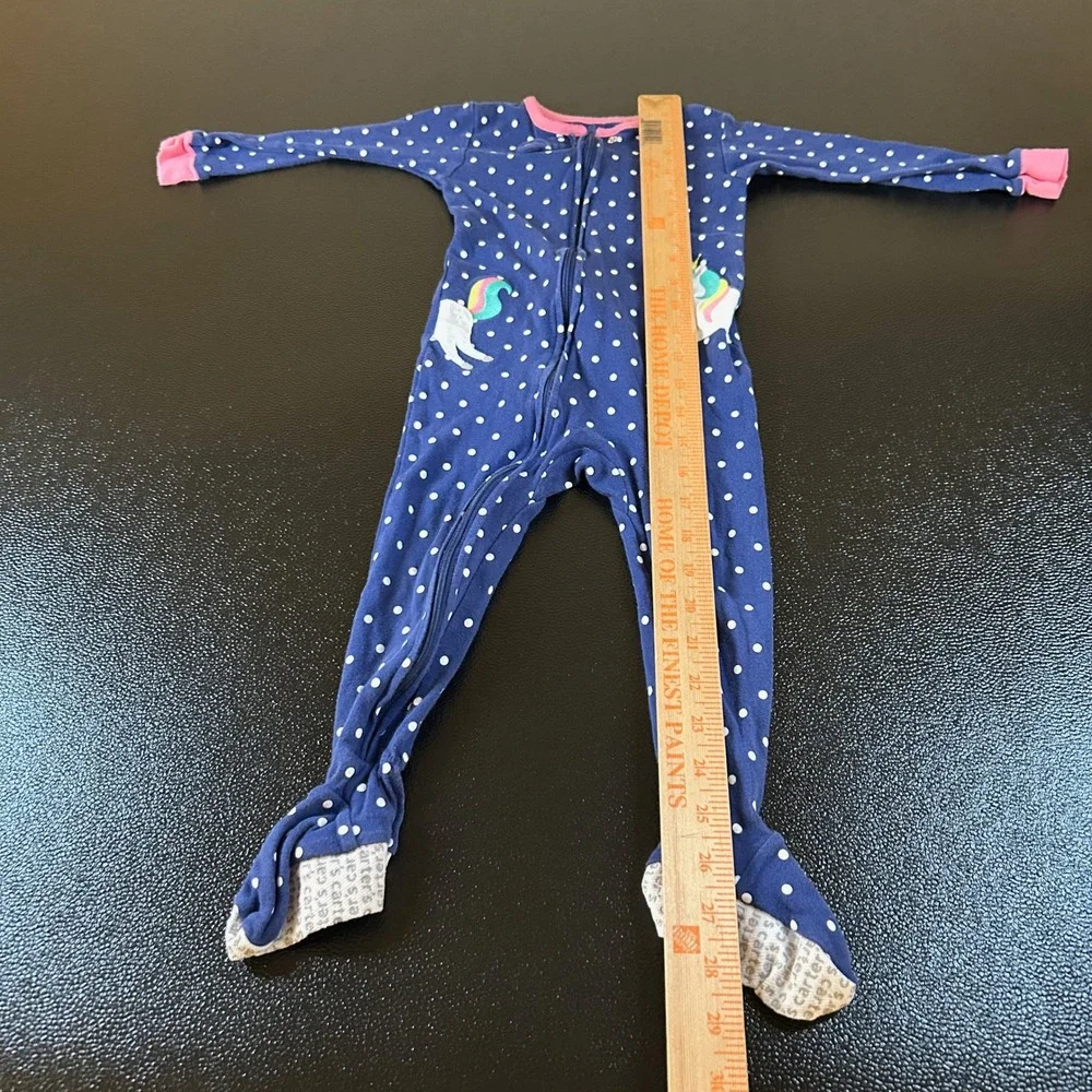 Carter's Unicorn Footed Pajamas Polka Dot‎ Sleepwear Outfit Blue Girls size 2T